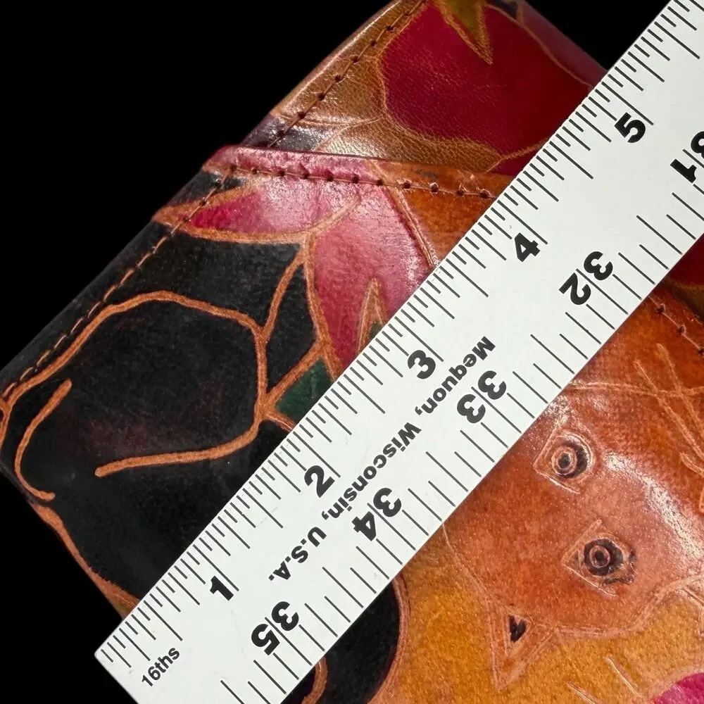 Vtg Leather Crossbody Bag Mirror Hand Painted Animals Floral Artsy Boho - Picture 6 of 13